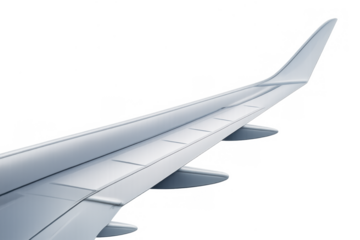 Airplane wing of a passenger jet on a transparent background, symbolizing air travel, modern aviation, and journey concepts