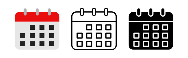 Vector isolated Calendar icon set in outline and fill