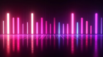 This striking visualization showcases mesmerizing neon soundwaves in vibrant colors and reflections against a dark backdrop blending creativity and technology for an unforgettable immersive experience