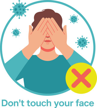 Avoid touching face during virus outbreak vector illustration of man covering face with hands as prevention measure hygiene healthcare medical awareness campaign for disease control and infection prev