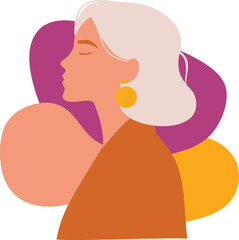 Abstract woman portrait flat vector illustration with layered shapes