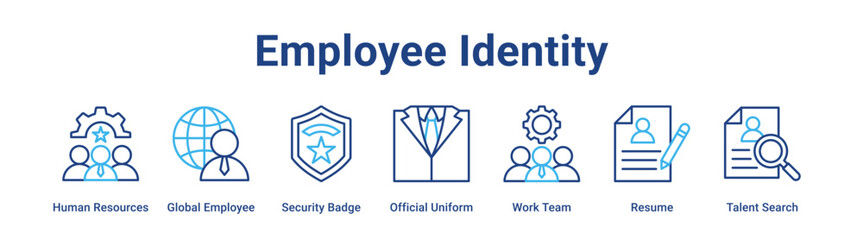 Employee Identity web banner icon vector illustration concept for business with icon of Human Resources, Global Employee, Security Badge, Official Uniform, Work Team, Resume.