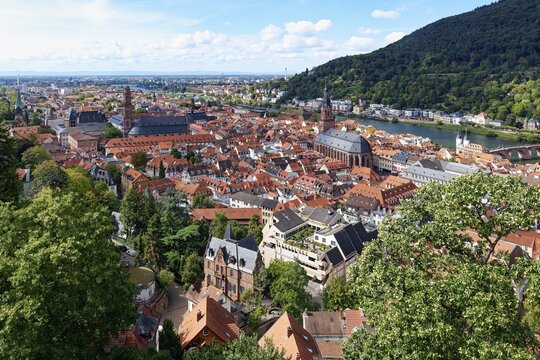 Heidelberg city center with the Holy Spirit Church, Baden Wurttemberg, Germany