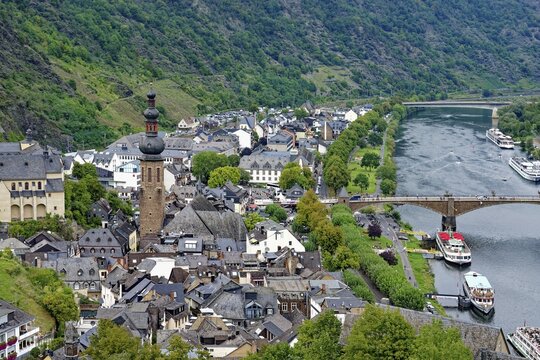 View over Cochem and the Moselle River, Cochem, Rhineland Palatinate, Germany