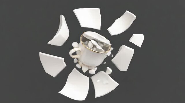 3D Render Broken Realistic Mug Mock Up, 3D illustration Graphic Design.