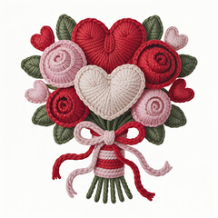 Valentine Bouquet Made of Crochet Hearts and Flowers.
