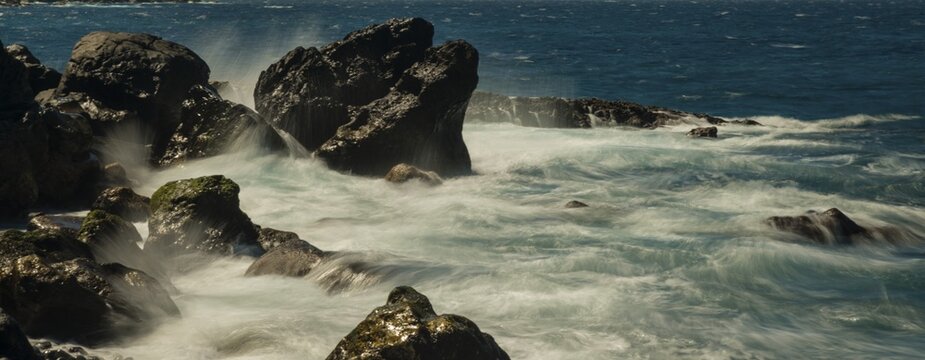 Surf, lava rocks, west coast, Adeje, Tenerife, Canary Islands, Spain