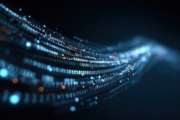 Digital data streams illuminated with vibrant lights in a flowing, abstract composition