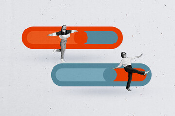 Trend artwork template design 3D collage sketch of job workspace entrepreneur profession employment young lady aged woman walk slider