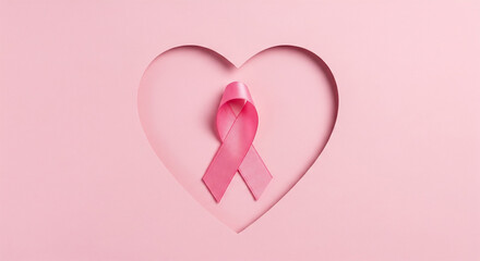 Pink Ribbon Breast Cancer Awareness Symbol Inside Heart Shape with Copy Space Background
