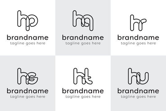 Letters HP HQ HR HS HT HU Monogram Line Logo, for PH QH RH SH TH UH initials