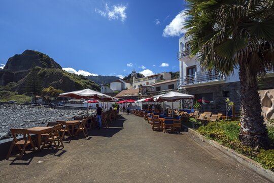 Restaurant of the Hotel Vila Bela on the beach of Porto da Cruz, Madeira, Portugal