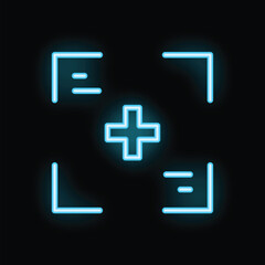 Obraz premium Bright blue neon focus icon glowing in the dark