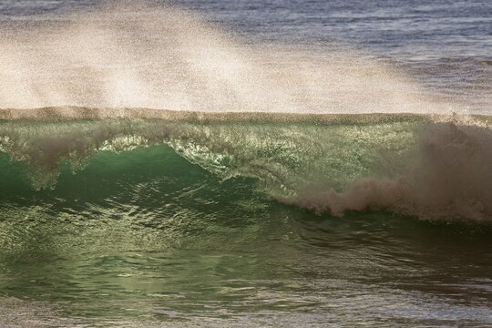 Sea, wave, spray, backlight, Madeira, Portugal
