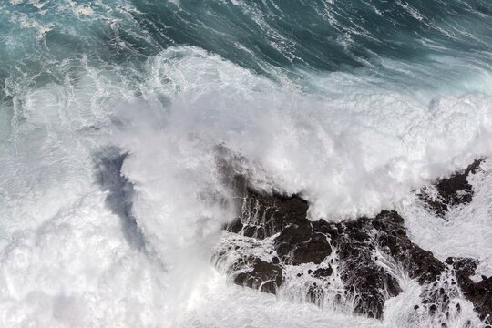 Sea surf on rocks, spray, Madeira, Portugal