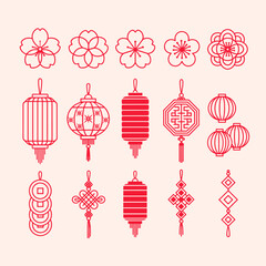 Flat Chinese New Year Festival Celebration Ornaments Collection