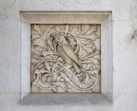Relief depicting an owl, Natural History Museum or Museum of Natural History, Kensington, London, England, Great Britain