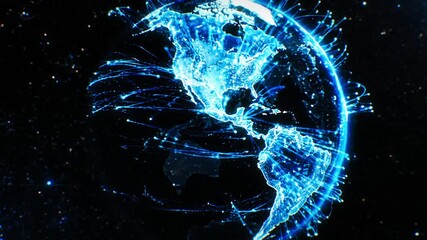 Futuristic Rotating Digital Earth Hologram With Falling Binary Code - Powered by Adobe