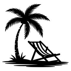 Hand Drawn Tropical Beach Chair Icon Silhouette Vector Style on white background