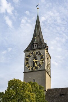 Church tower of St. Peter, Largest tower clock in Europe, Old Town of Zurich, Canton of Zurich, Switzerland