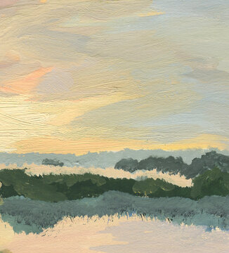 Abstract water background with  sun in impressionist style  Color illustration for your design. Hand-drawn drawing.
