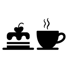 Hand drawn Coffee with cake icon Silhouette vector style on white background
