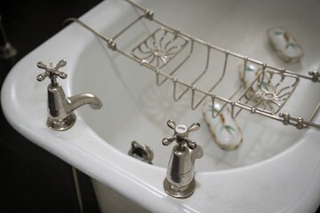 Bath, chrome taps, Blair Castle, Blair Atholl, Perth and Kinross, Scotland, United Kingdom