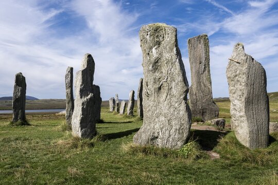 Stone formation of the megalithic culture, site of Callanish 1, near Breasclete, Isle of Lewis, Outer Hebrides, Scotland, Great Britain