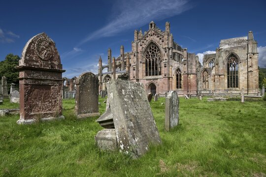 Cemetery, Melrose Abbey Ruins, Melrose, Borders District, Scotland, United Kingdom