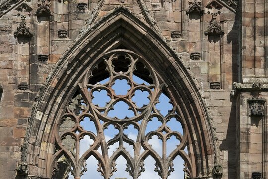 Window, Melrose Abbey Ruin, Melrose, Borders District, Scotland, United Kingdom