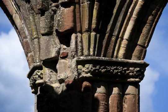 Column, Ruin of Melrose Abbey, Melrose, Borders District, Scotland, United Kingdom