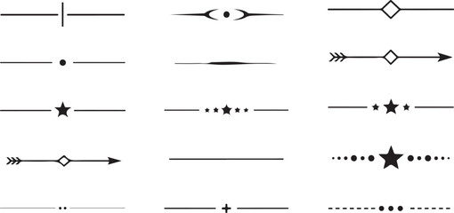 Decorative divider vector set with elegant line art and ornamental borders. Vintage separators, floral accents, whimsical designs, and creative embellishments in black vector patterns