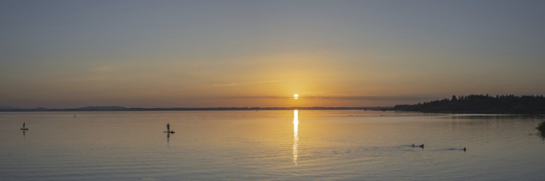 Sunset, near Chieming, Chiemsee, Chiemgau, Bavaria, Germany