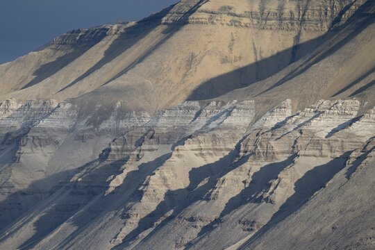 Rugged mountainsides, Kapp Wijk, Spitsbergen, Svalbard, Norway