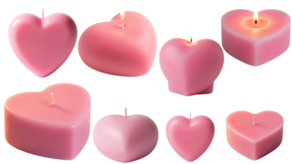 Collection of Pink Heart Shaped Candles for Valentine’s Day Romance and Love