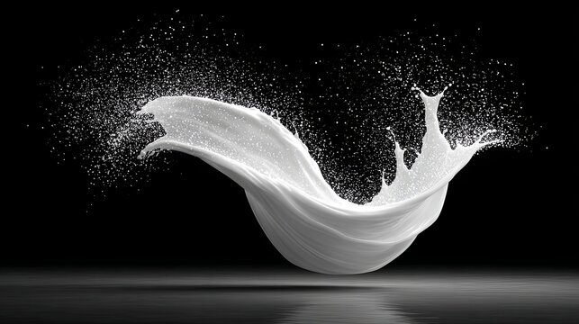A dynamic splash of silver sequins and glitter captured mid-air against a black background, full of energy and celebratory chaos.