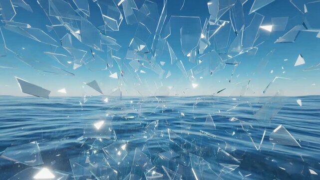 broken mirror glass and reflection of blue sky background