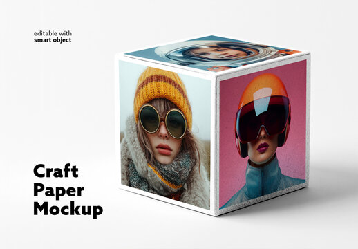 Craft Paper Cube Mockup