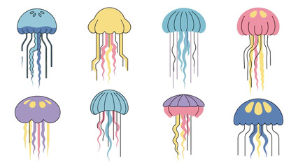 Colorful Jellyfish Collection: Cute Underwater Sea Creatures, Vector Art