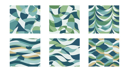 Abstract Geometric Patterns Set: Blue, Green, Teal, Beige Organic Shapes