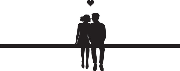 Fototapeta premium Silhouette of two people sitting together with heart above