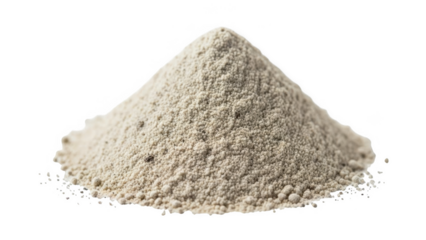 Pile of light beige powder with dark specks on black background fine