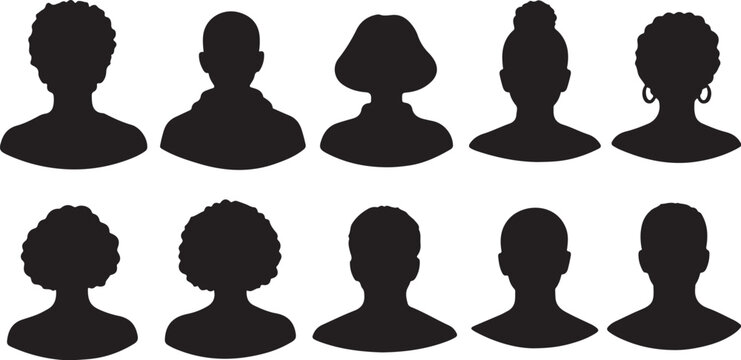 Diverse Group of People Silhouettes in Black and White