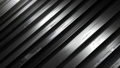 Oblique parallel lines, metallic, reflective, with texture, in shades of grey
