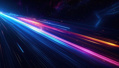 Dynamic streaks of light in vibrant blues, pinks, and oranges against a dark cosmos
