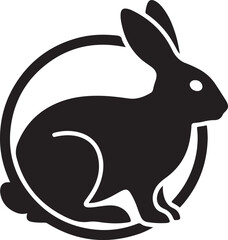 Obraz premium Stylized Black Rabbit Silhouette in a Circular Frame, Minimalist Logo Icon on White Background