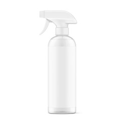 Clear trigger sprayer bottle mockup. Vector illustration isolated on white background. Perfect for easy customisation and editing your design for household, cleaning, gardening and etc. EPS10.
