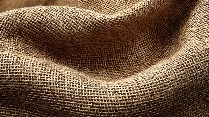 Close-up of coarse, textured fabric, revealing a woven pattern in earthy brown tones
