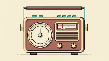 Vintage brown and beige radio with dials and knobs on a neutral background