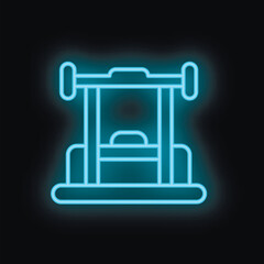 Obraz premium Neon icon of a guillotine glowing blue on a black background